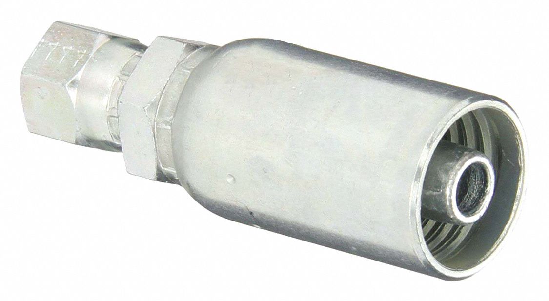 Hydraulic Crimp Fitting: Carbon Steel, Straight, -6 For Hose Dash Size, Female x Male