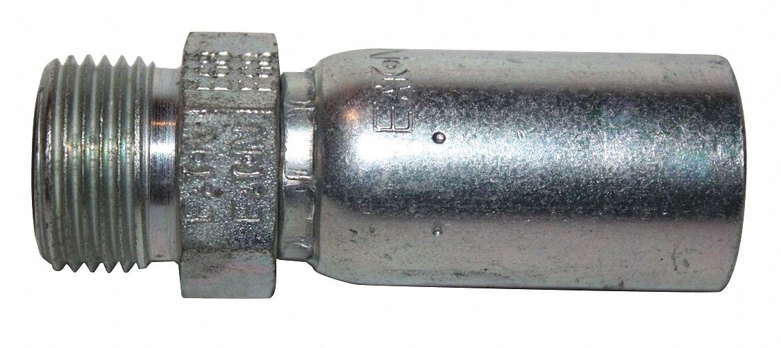 Hydraulic Crimp Fitting: Carbon Steel, Straight, -6 For Hose Dash Size, Male x Male