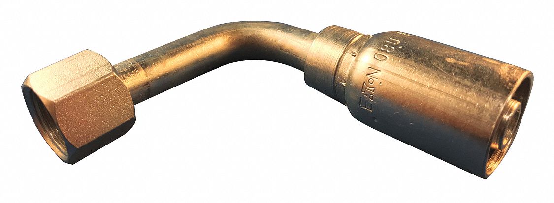 Hydraulic Crimp Fitting: Carbon Steel, 90° Long Elbow, -8 For Hose Dash Size, Female x Male