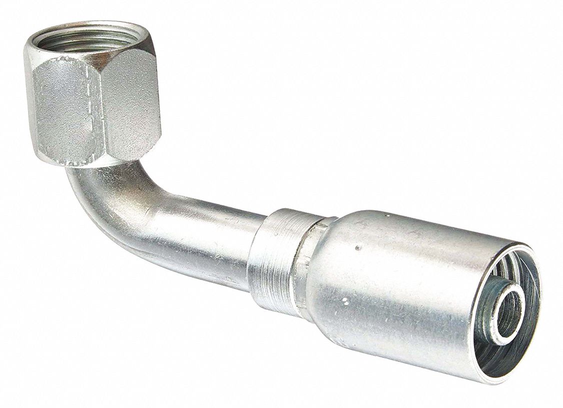 Hydraulic Crimp Fitting: Carbon Steel, 90° Elbow, -8 For Hose Dash Size, Female x Male