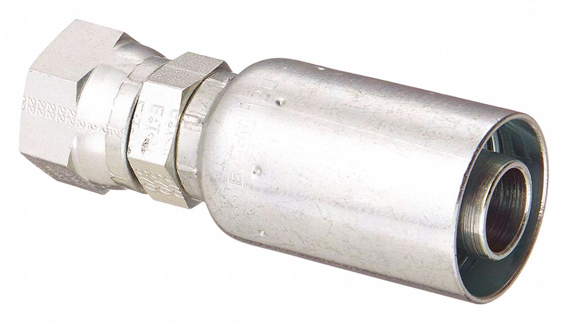 Hydraulic Crimp Fitting: Carbon Steel, Straight, -12 For Hose Dash Size, Female x Male