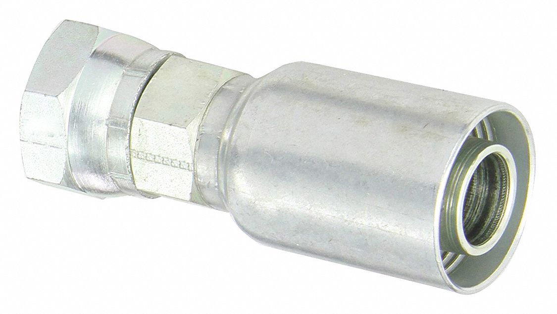Hydraulic Crimp Fitting: Carbon Steel, Straight, -16 For Hose Dash Size, Female x Male