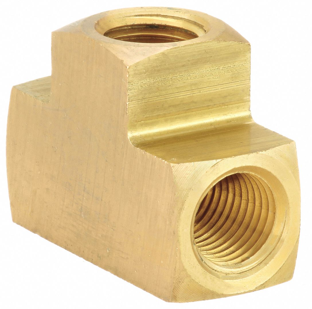 Hydraulic Hose Adapter: 1/4 in x 1/4 in x 1/4 in Fitting Size, Female x Female x Female, Rigid, Tee