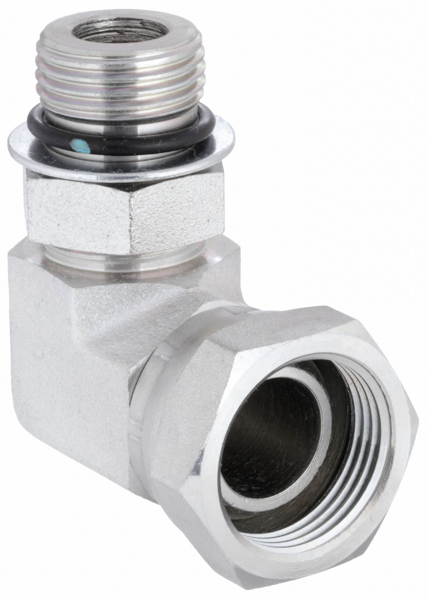Hydraulic Hose Adapter: 5/8 in x 3/4 in Fitting Size, Female x Male, NPSM x ORB, Swivel, 90° Elbow