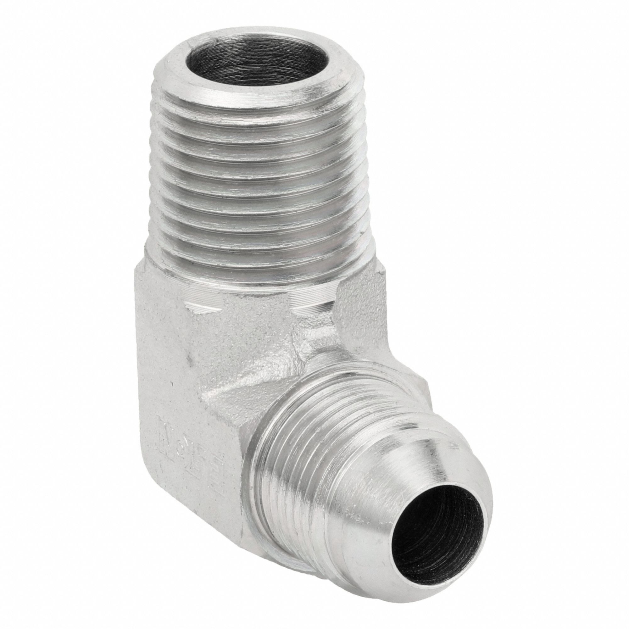 Hydraulic Hose Adapter: 1/2 in x 1/2 in Fitting Size, Male x Male, NPT x JIC, Rigid, 90° Elbow