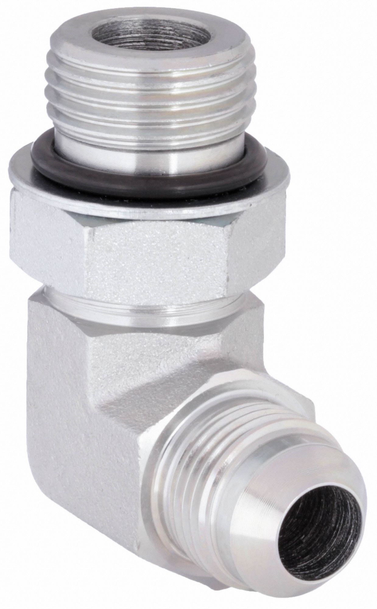 Hydraulic Hose Adapter: 1/2 in x 5/8 in Fitting Size, Male x Male, ORB x JIC, Rigid, 90° Elbow