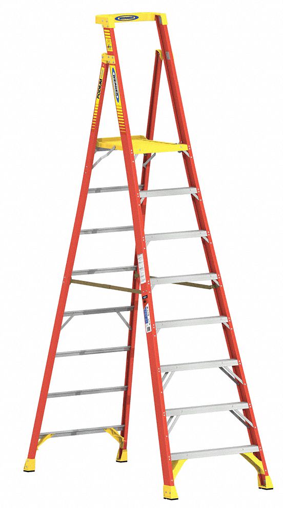 PODIUM STEPLADDER, 10 FT OVERALL H, FIBREGLASS, 300 LB MAX LOAD CAPACITY, 45 LB W