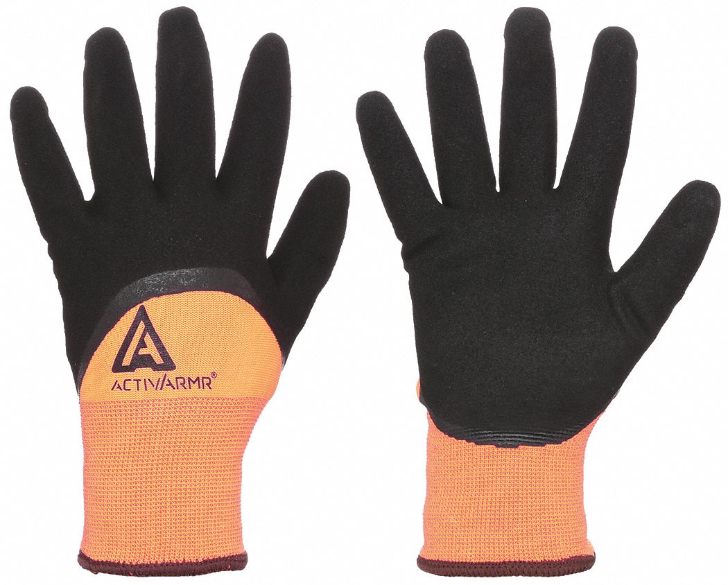 Knit Gloves: L ( 10 ), 3/4, Double Dipped, Nitrile, 3/4, Nitrile, -4°F Min Temp, 1 PR