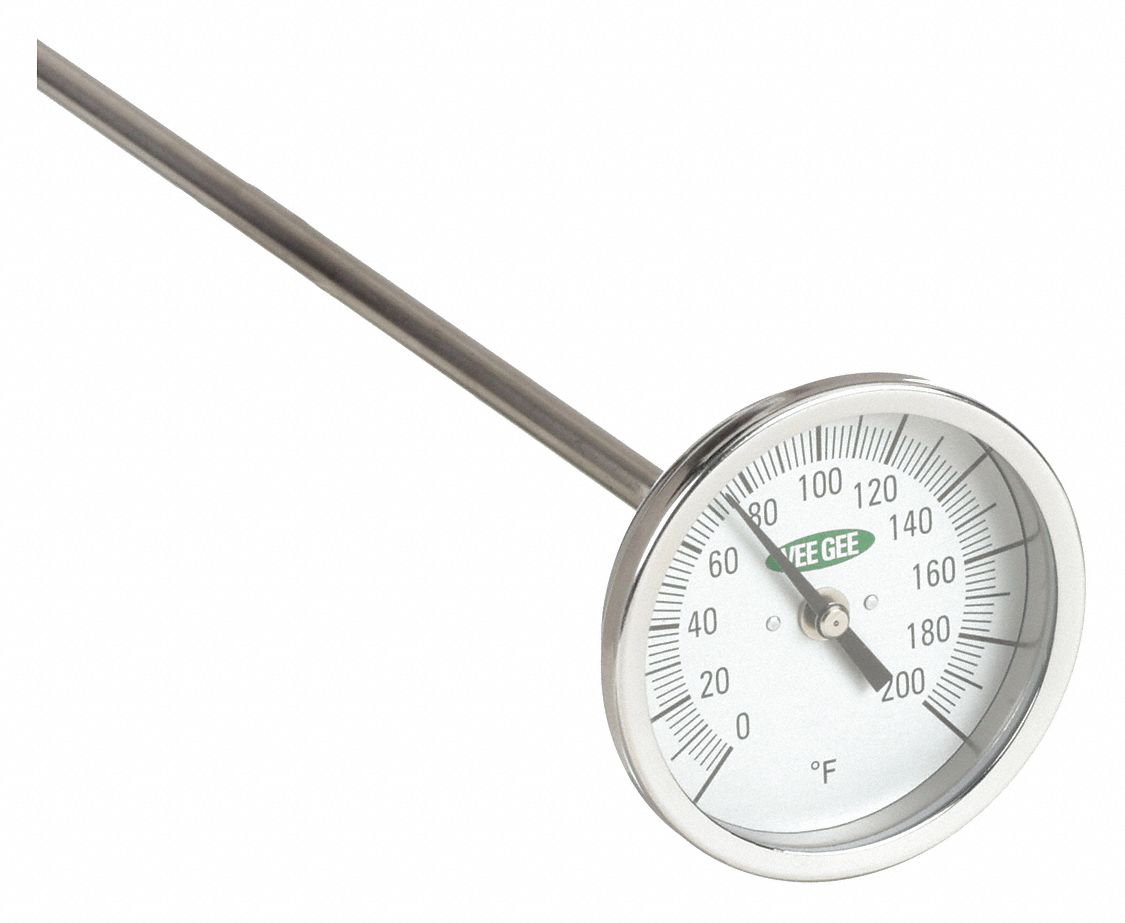 Compost Dial Thermometer: 0°F to 200°F, +/- 2°F, 36 in Stem Lg, Fahrenheit