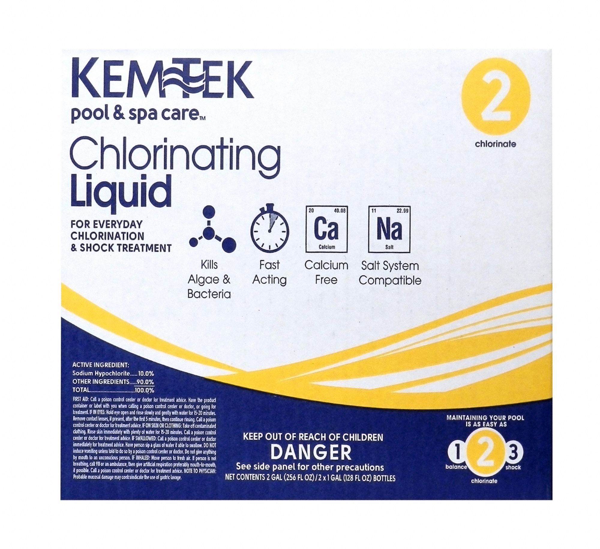 Liquid Chlorine: Liquid, Jug, 1 gal, 72 PK