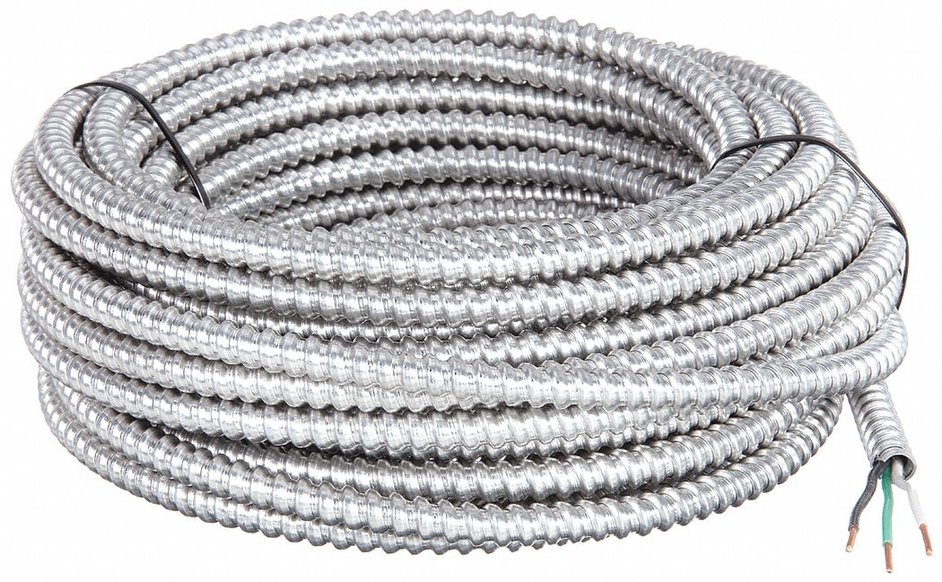 Metal Clad Armored Cable: 12 AWG, 2 Conductors, Copper, 25 ft, Aluminum, Std, THHN