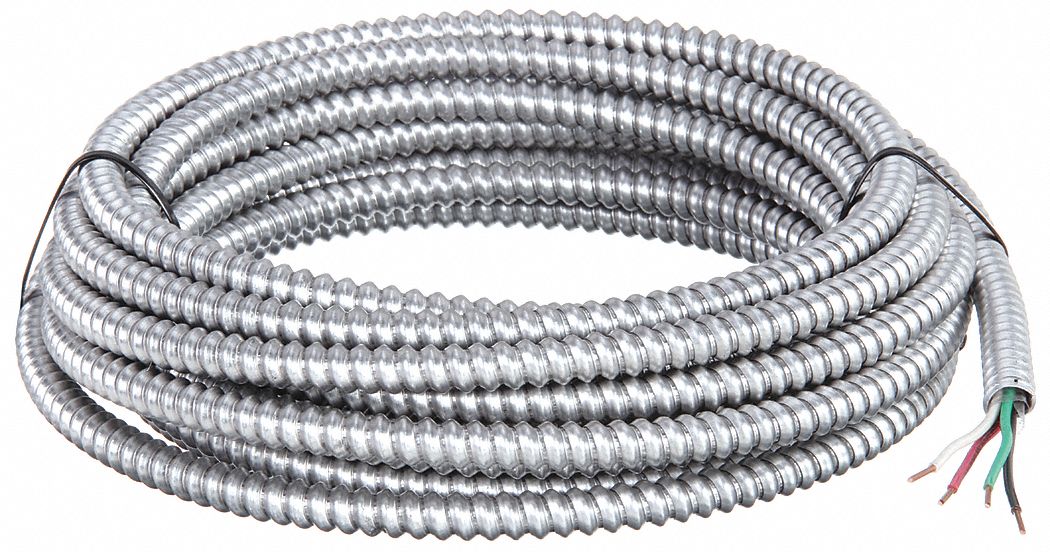 Metal Clad Armored Cable: 14 AWG, 3 Conductors, Copper, 25 ft, Aluminum, Std, THHN