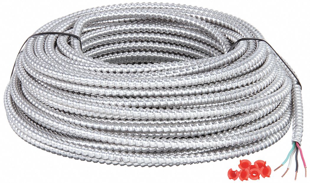 Metal Clad Armored Cable: 14 AWG, 3 Conductors, Copper, 100 ft, Aluminum, Std, THHN