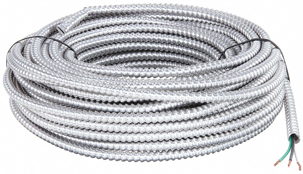 Metal Clad Armored Cable: 12 AWG, 2 Conductors, Copper, 100 ft, Aluminum, Std, THHN