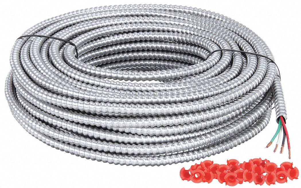 Metal Clad Armored Cable: 12 AWG, 3 Conductors, Copper, 100 ft, Aluminum, Std, THHN