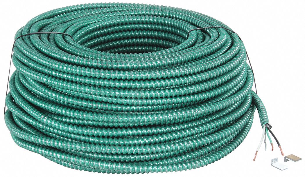 CÂBLE BLINDÉ À REVÊTEMENT MÉTALLIQUE, 600 V CA, NYLON, PVC, ALUMINIUM, 250 PI LONGUEUR, 2, TAILLE DE FIL 12 AWG, VERT