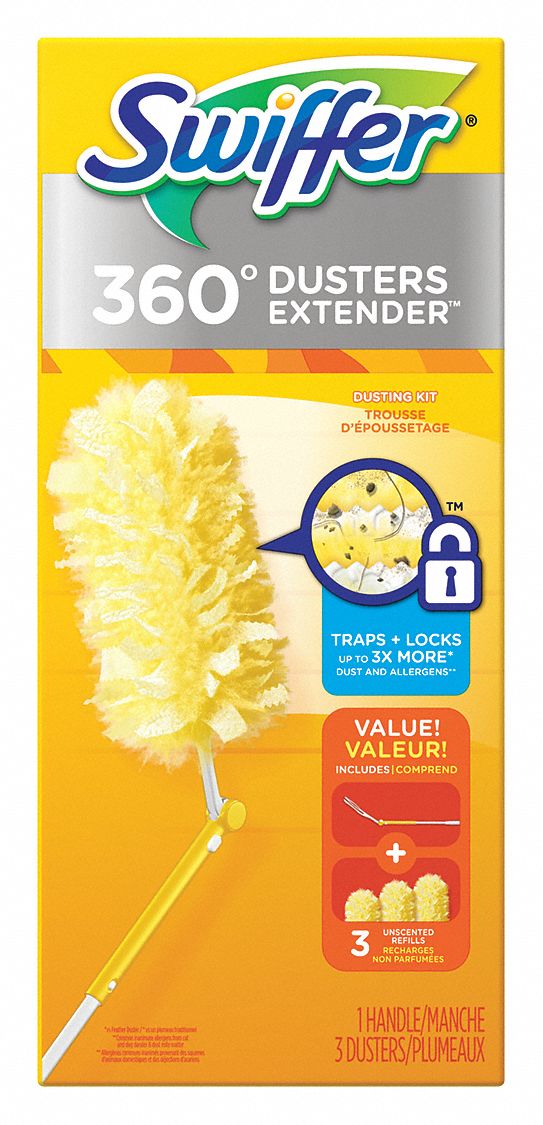 Swiffer 360 Dusters: Microfiber Head, Plastic Handle, 36 in Lg, Yellow, 6 PK