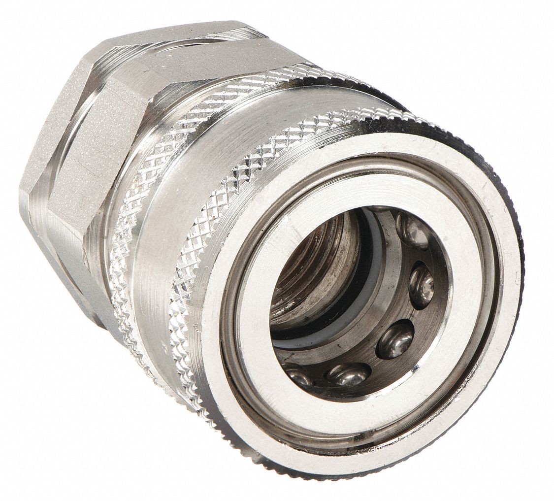 HYDRAULIC QUICK CONNECT HOSE COUPLING, ½ IN COUPLING SIZE, 316 STAINLESS STEEL, NITRILE
