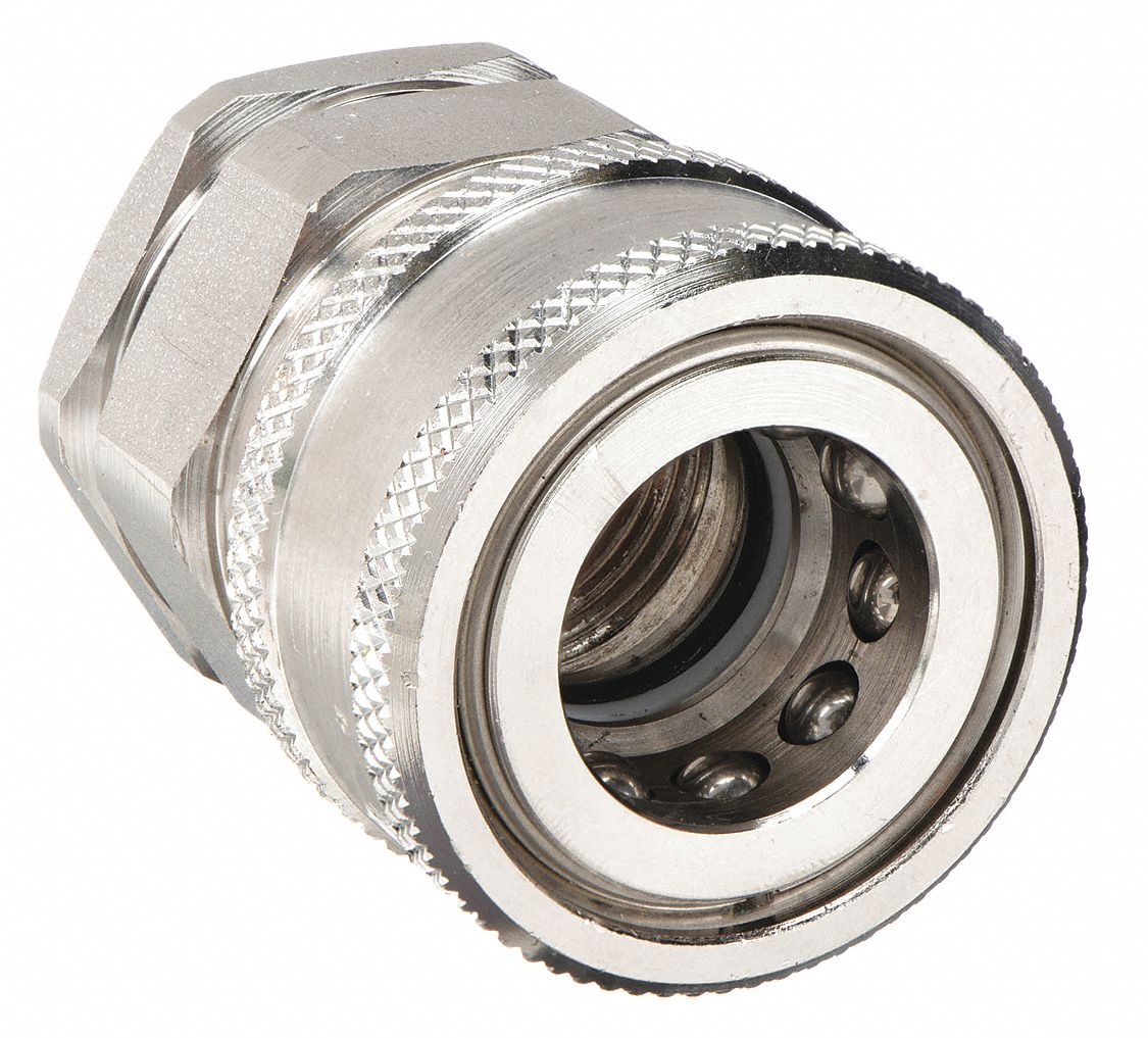 HYDRAULIC QUICK CONNECT HOSE COUPLING, ¼ IN COUPLING SIZE, 316 STAINLESS STEEL, NITRILE