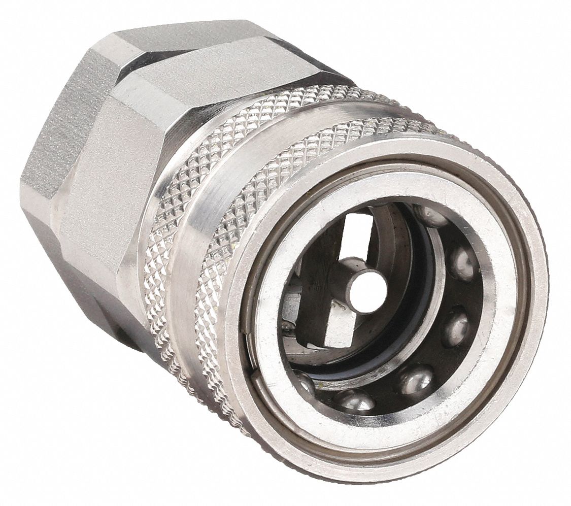 HYDRAULIC QUICK CONNECT HOSE COUPLING, ¾ IN COUPLING SIZE, 316 STAINLESS STEEL, FEMALE