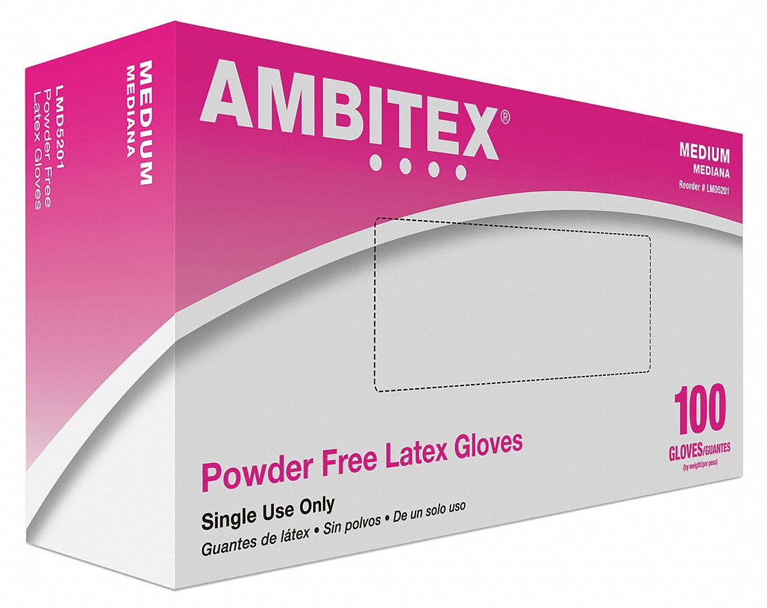 Ambitex Disposable Gloves, Latex, M, Cream, PK100 Cream Food Handling