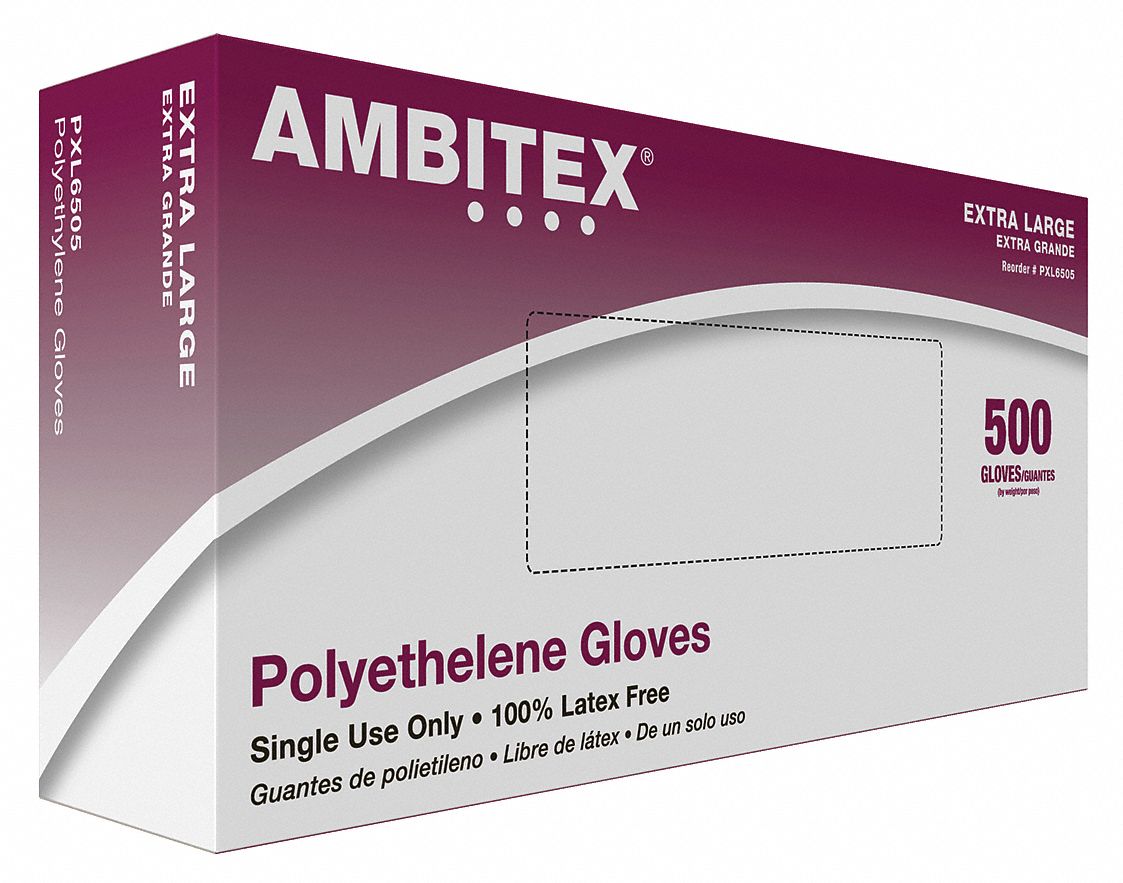 Disposable Gloves,Polyethylene,XL,PK500