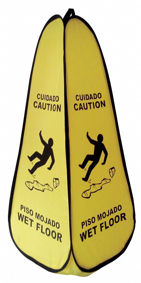 Folding Safety Cone,  Sign Header Caution/Cuidado,  Wet Floor, Piso Mojado