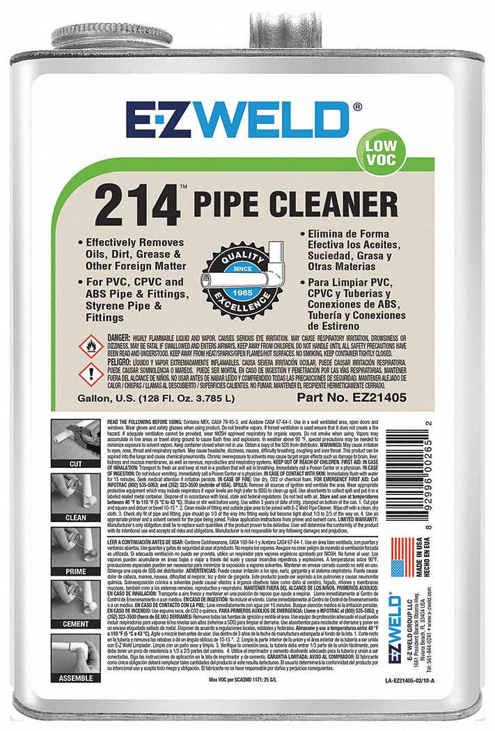 EZ WELD Clear Pipe Cleaner, PVC and CPVC, Size 128 oz, For Use With PVC