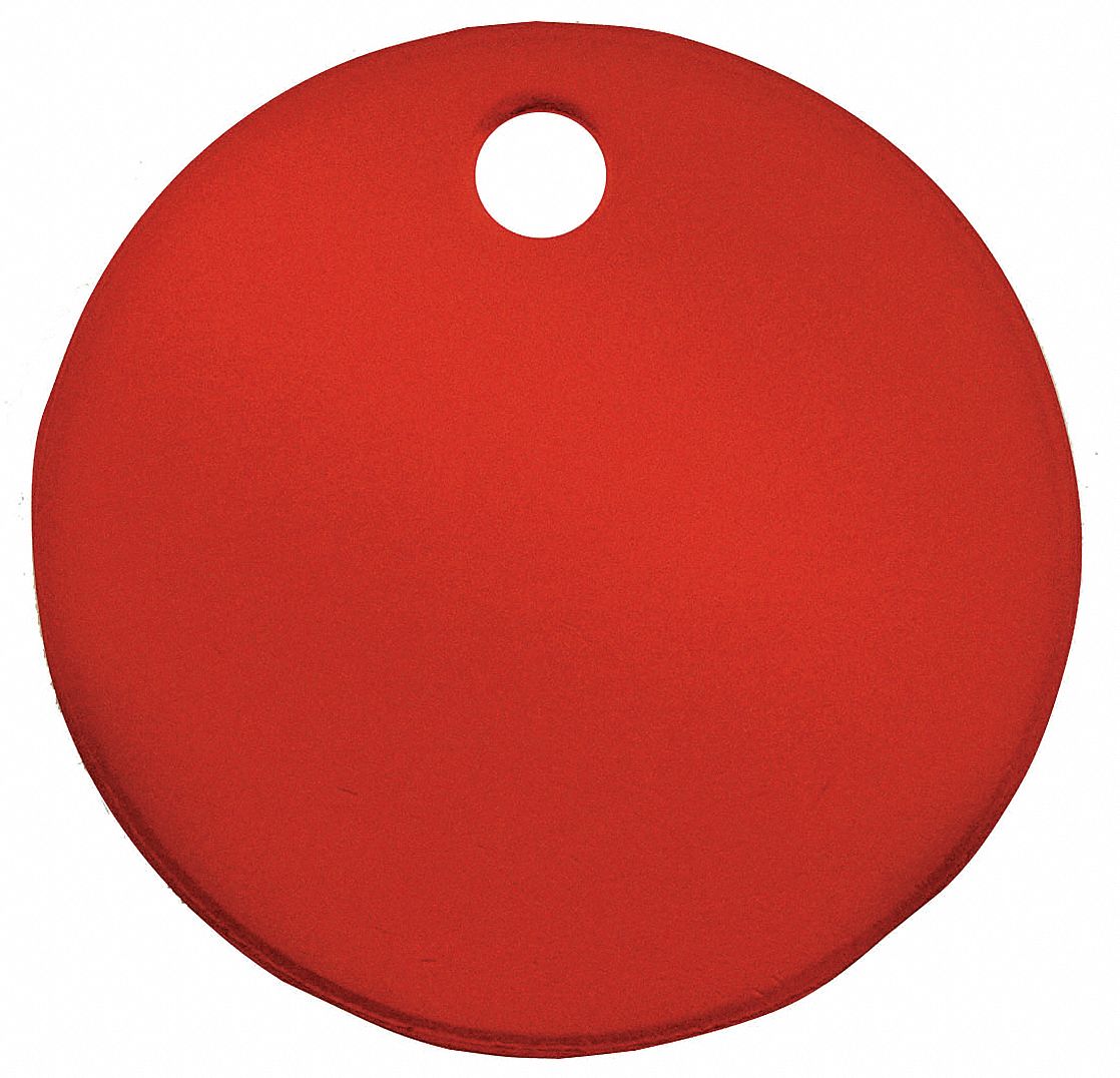 Blank Tag: Aluminum, 3 in Dia, Red, 0.04 in Thick, Round, 3 in x 3 in, 5 PK