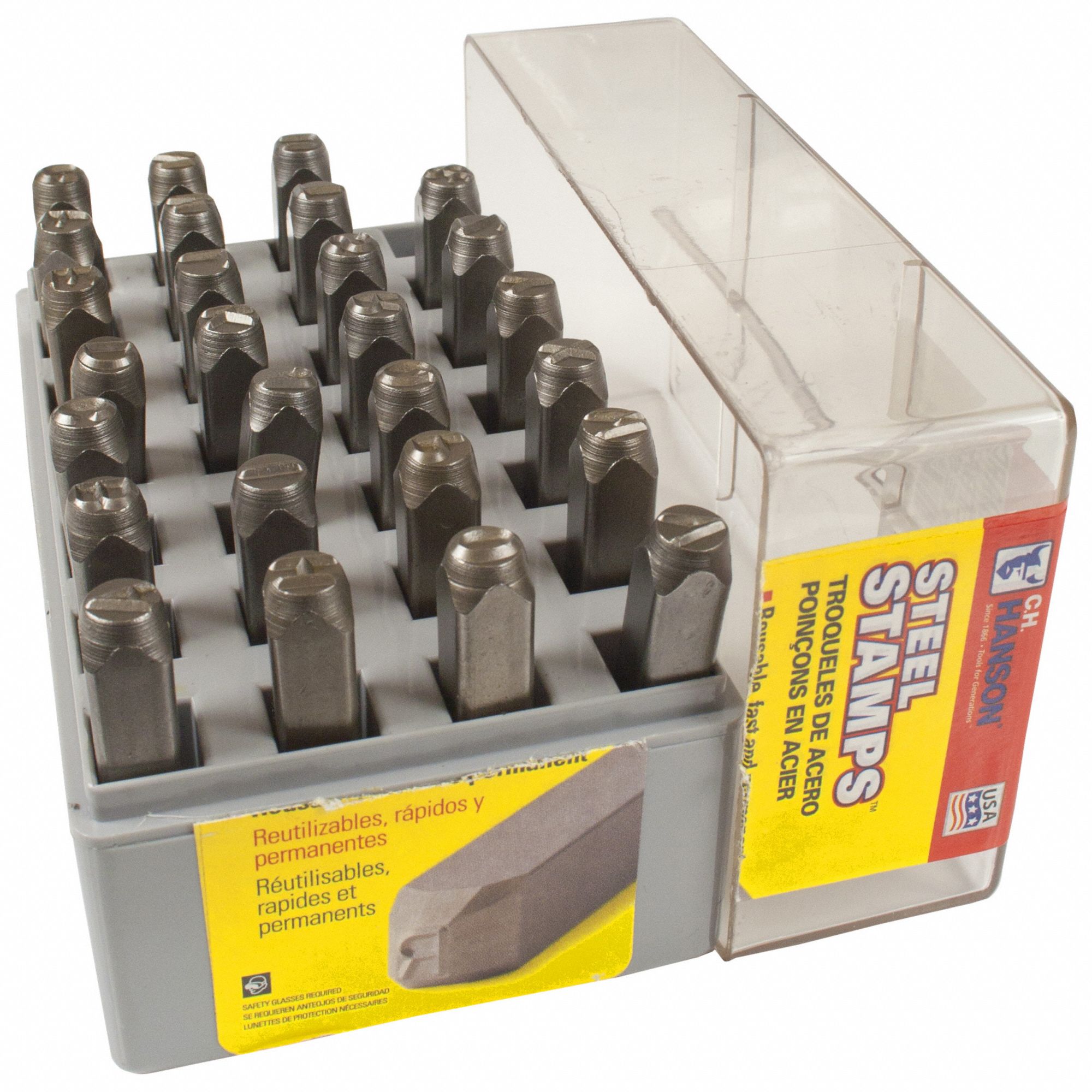 Hand Stamp Kit: Ampersand (&)/A thru Z, 3/8 in Character Ht, 2 3/4 in Shank Lg, Steel