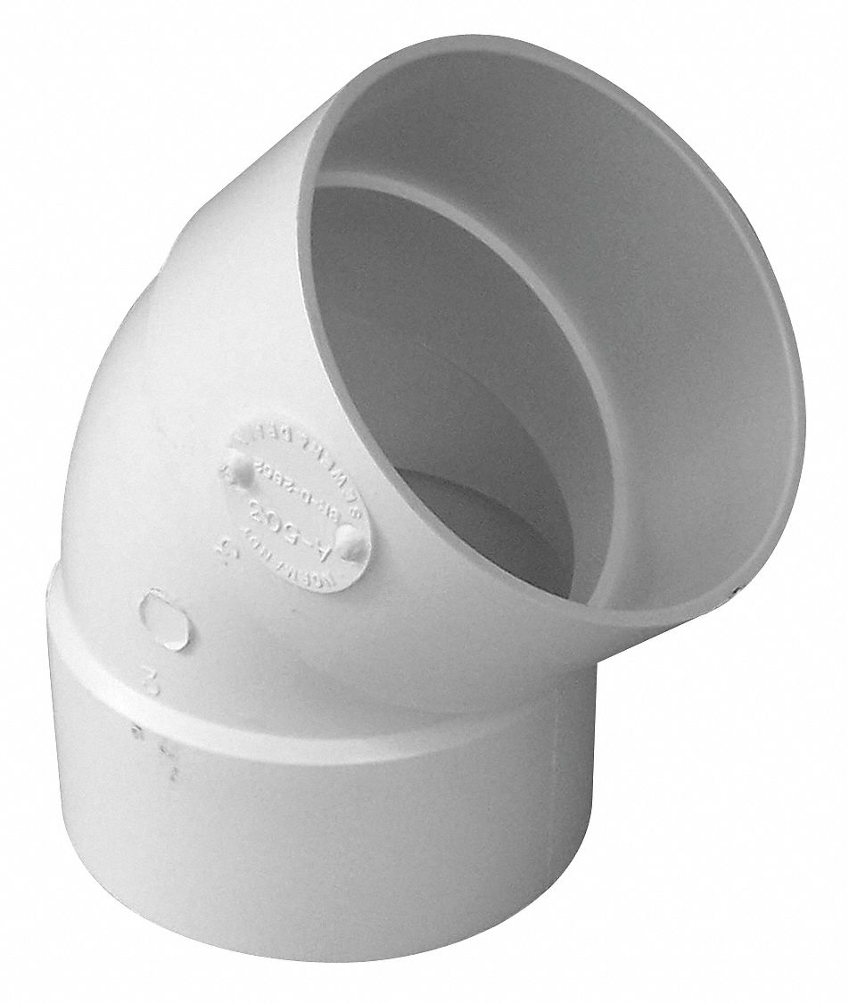 GENOVA PVC Elbow, 45 Degrees, Hub, 3 in Pipe Size Pipe Fitting