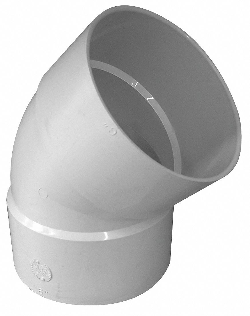 GENOVA PVC Elbow, 45 Degrees, Hub, 6 in Pipe Size Pipe Fitting