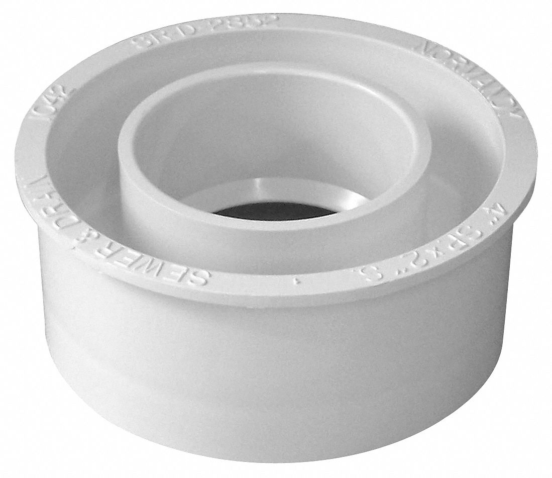 GENOVA PVC Adapter Bushing, Sewer Spigot x Hub, 4 in x 2 in Pipe Size