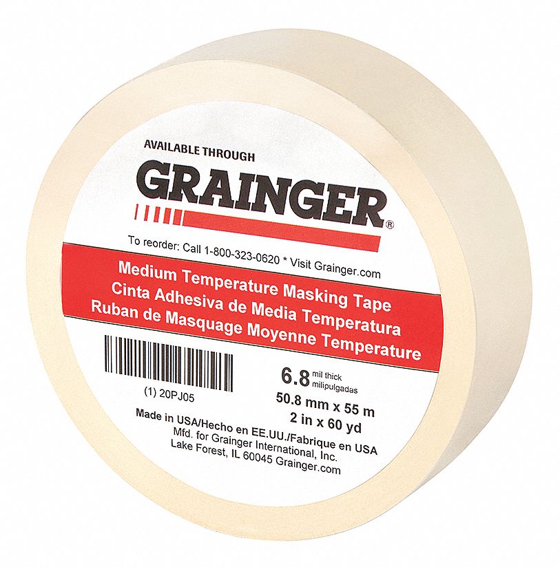 PAINTER'S TAPE, 2 IN X 60 YD, 6.8 MIL THICK, RUBBER ADHESIVE, INDOOR, UP TO 225 ° F, TAN