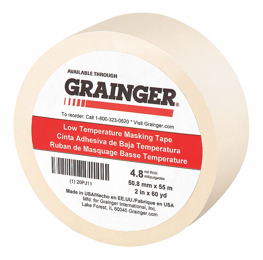 Grainger TC27-2 X 60YD, Painter Tape, 2 x 60 yd., 5.7 mil Thickness,  Rubber Adhesive