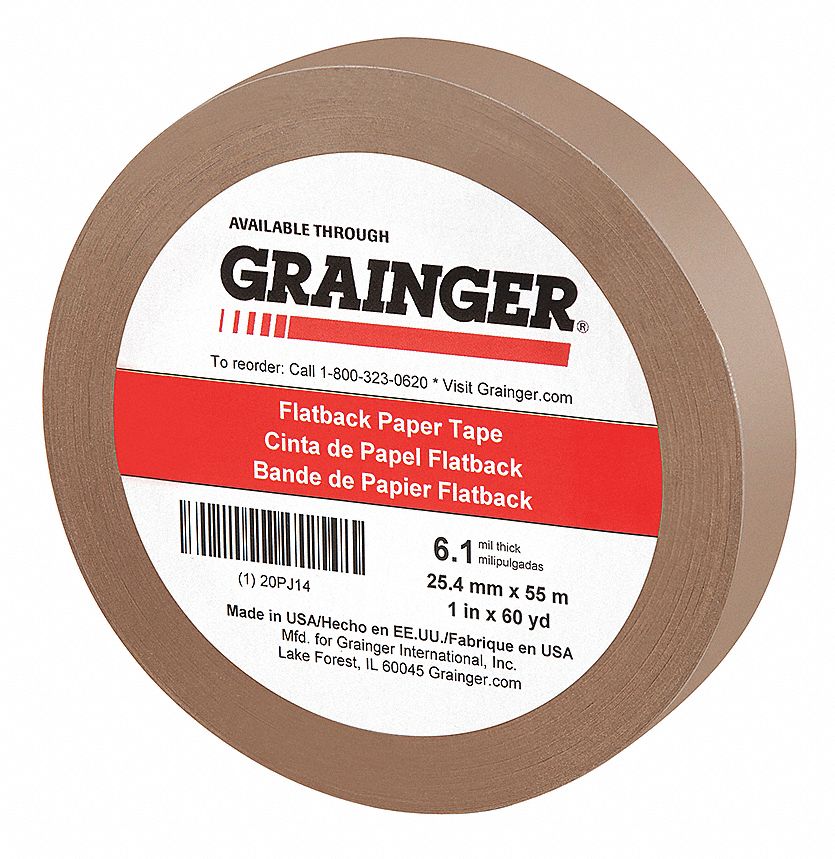PRESSURE SENSITIVE PAPER TAPE, KRAFT PAPER, RUBBER, 6.1 MIL, 1 IN W, 180 FT L
