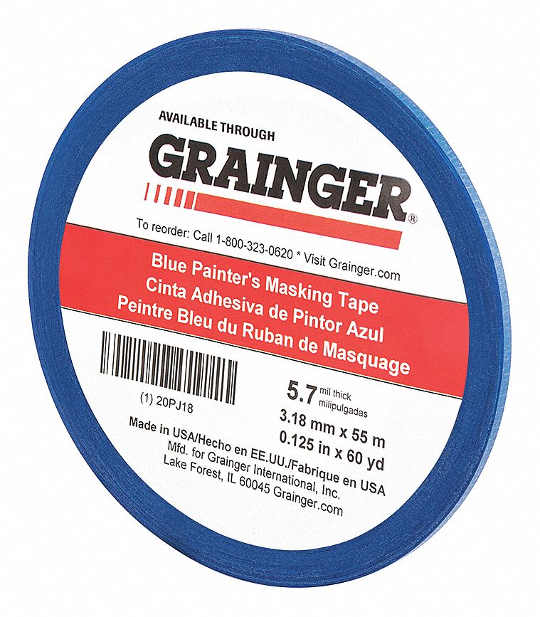 Painters Masking Tape, 1/8" W, 60yd L, Blue