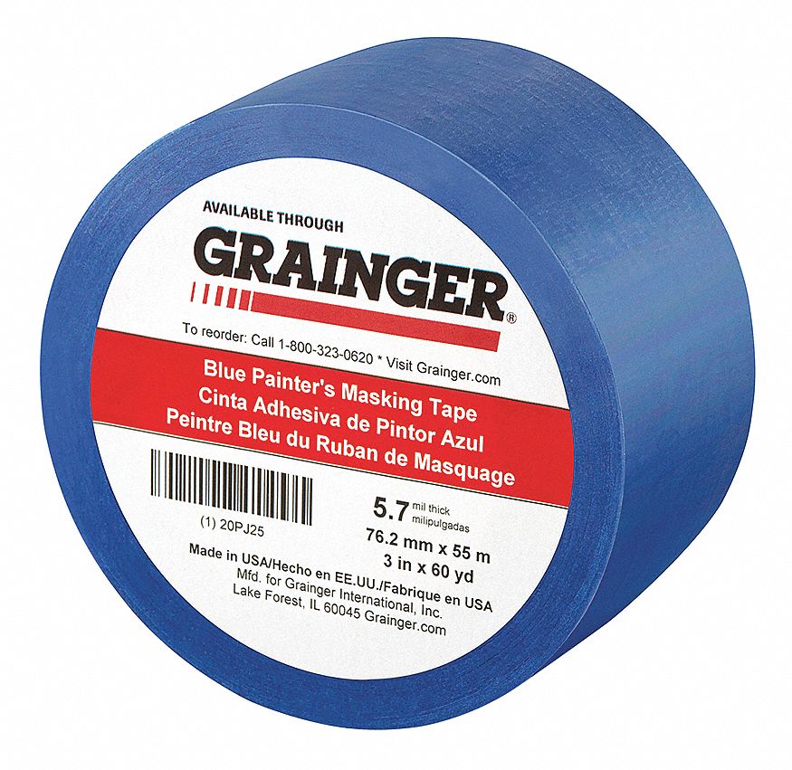 PAINTER'S TAPE, 3 IN X 60 YD, 5.7 MIL, RUBBER ADHESIVE, INDOOR/OUTDOOR, 50 °  TO 200 ° F, BLUE