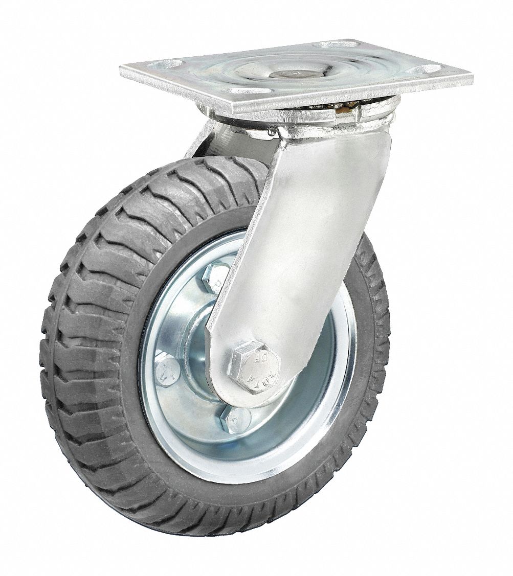 Plate Caster: Swivel, No Brake, Polyurethane, 8 in Wheel Dia, 2 1/2 in Wheel Wd, Slot, Ball