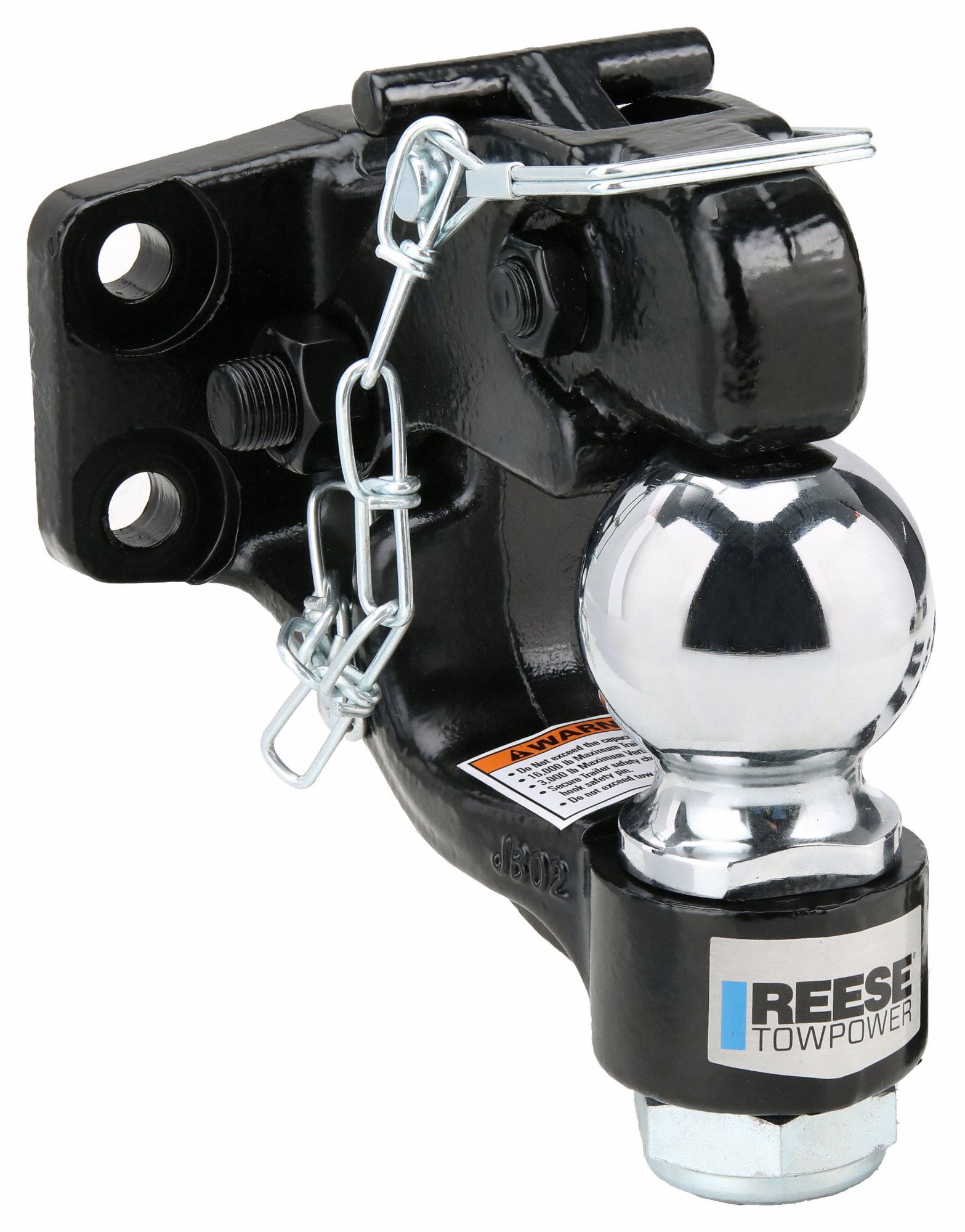 Pintle Hook and Ball: Bolt On, 16, 000 lb Gross Vehicle Wt Capacity, 3, 000 lb Tongue Wt, Steel