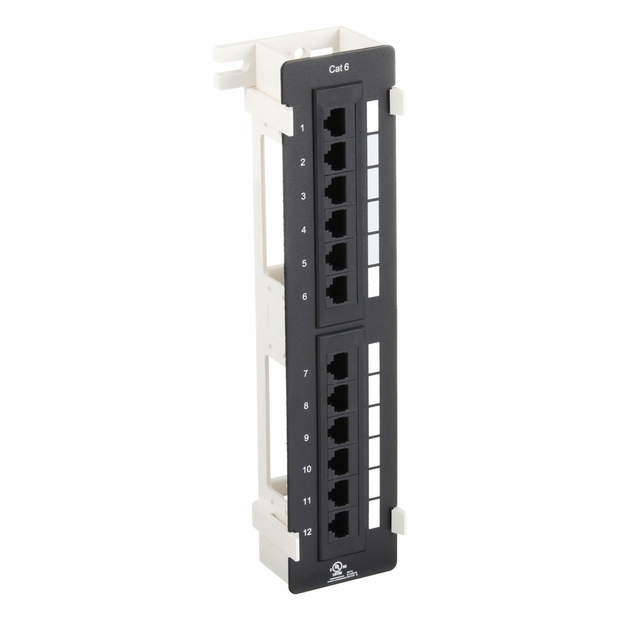 Patch Panel: 12 Ports, Flat - Vertical-Mount, 110 IDC, Adhesive Label/Front & Rear Numbered