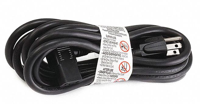 PC Power Cord: 10 ft Lg, NEMA 5-15P Plug, Port Right Angle IEC C13, SJT, 13 A Max. Amps