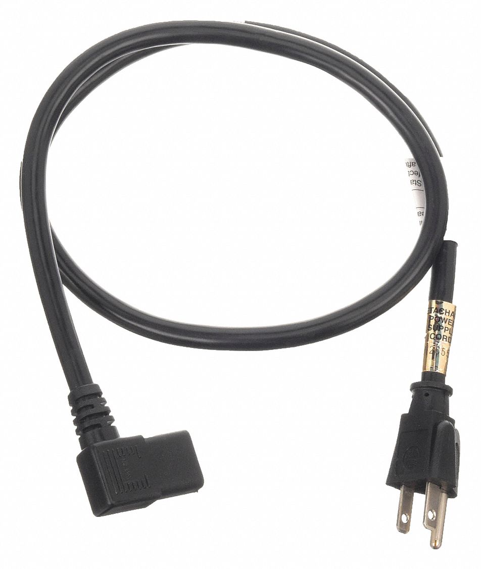 PC Power Cord: 3 ft Lg, NEMA 5-15P Plug, Port Right Angle IEC C13, SJT, 15 A Max. Amps