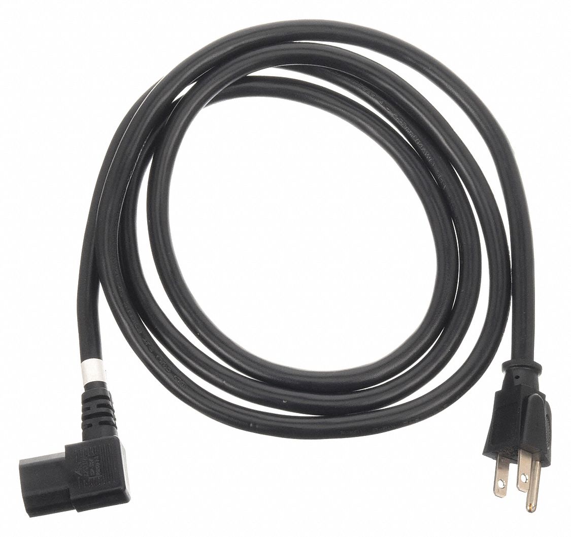 PC Power Cord: 6 ft Lg, NEMA 5-15P Plug, Port Right Angle IEC C13, SJT, 125V AC