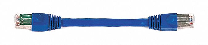 Voice and Data Patch Cord: Shielded, Cat 6A, 0.5 ft Overall Lg, PVC, Round, 26 AWG, Blue