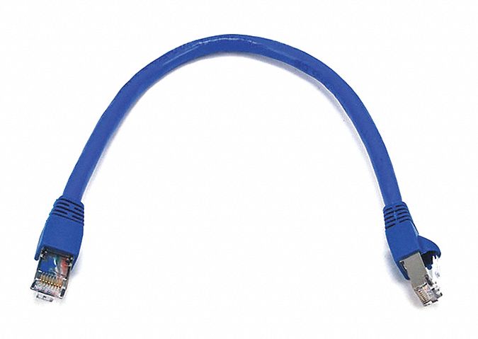 Voice and Data Patch Cord: Shielded, Cat 6A, 1 ft Overall Lg, PVC, Round, 26 AWG, Blue