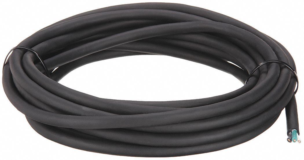 PORTABLE CORD, 3 CONDUCTORS, 12 AWG WIRE SIZE, RUBBER, BLACK, 25 FT L, 300 VOLT