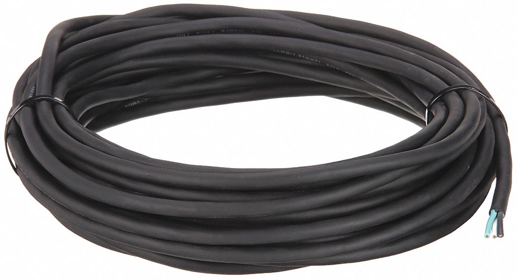 PORTABLE CORD, 3 CONDUCTORS, 16 AWG WIRE SIZE, RUBBER, BLACK, 50 FT L, 300 VOLT