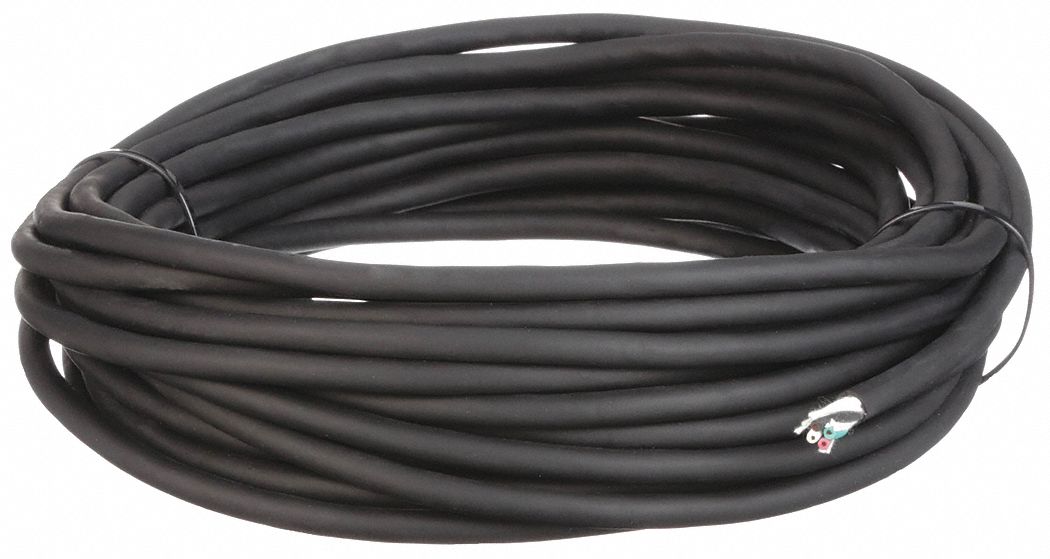 PORTABLE CORD, 4 CONDUCTORS, 16 AWG WIRE SIZE, RUBBER, BLACK, 100 FT L, 300 VOLT