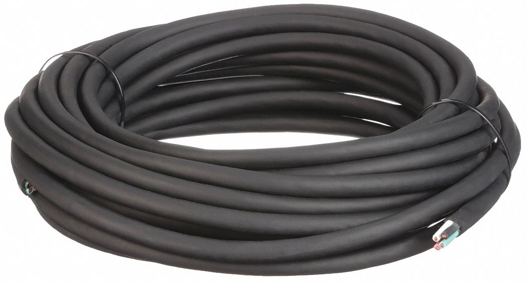 PORTABLE CORD, 4 CONDUCTORS, 14 AWG WIRE SIZE, RUBBER, BLACK, 50 FT L, 300 VOLT